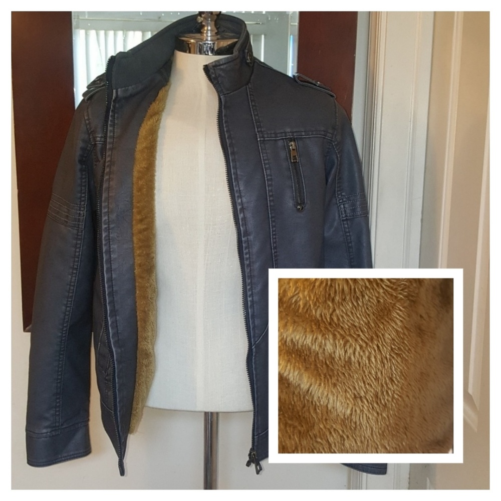 Boys leather jacket w/ fur lining